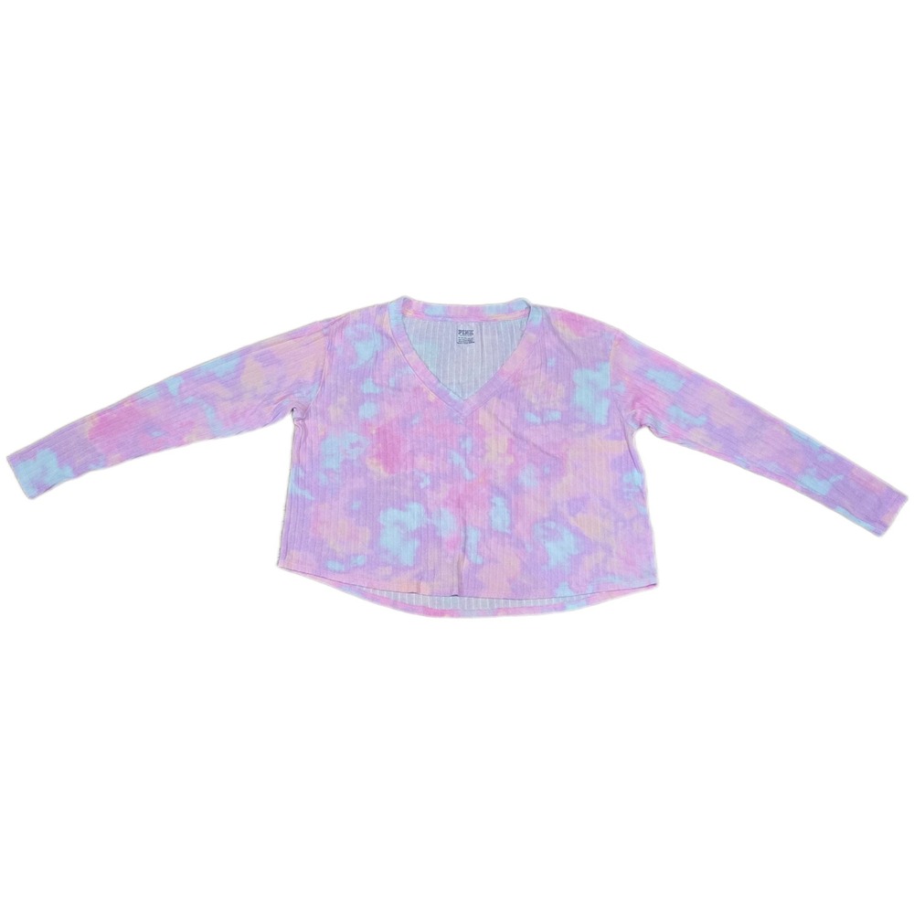 PINK Victoria's Secret Tie Dye Ribbed V-Neck Long Sleeve Top XS Pastel